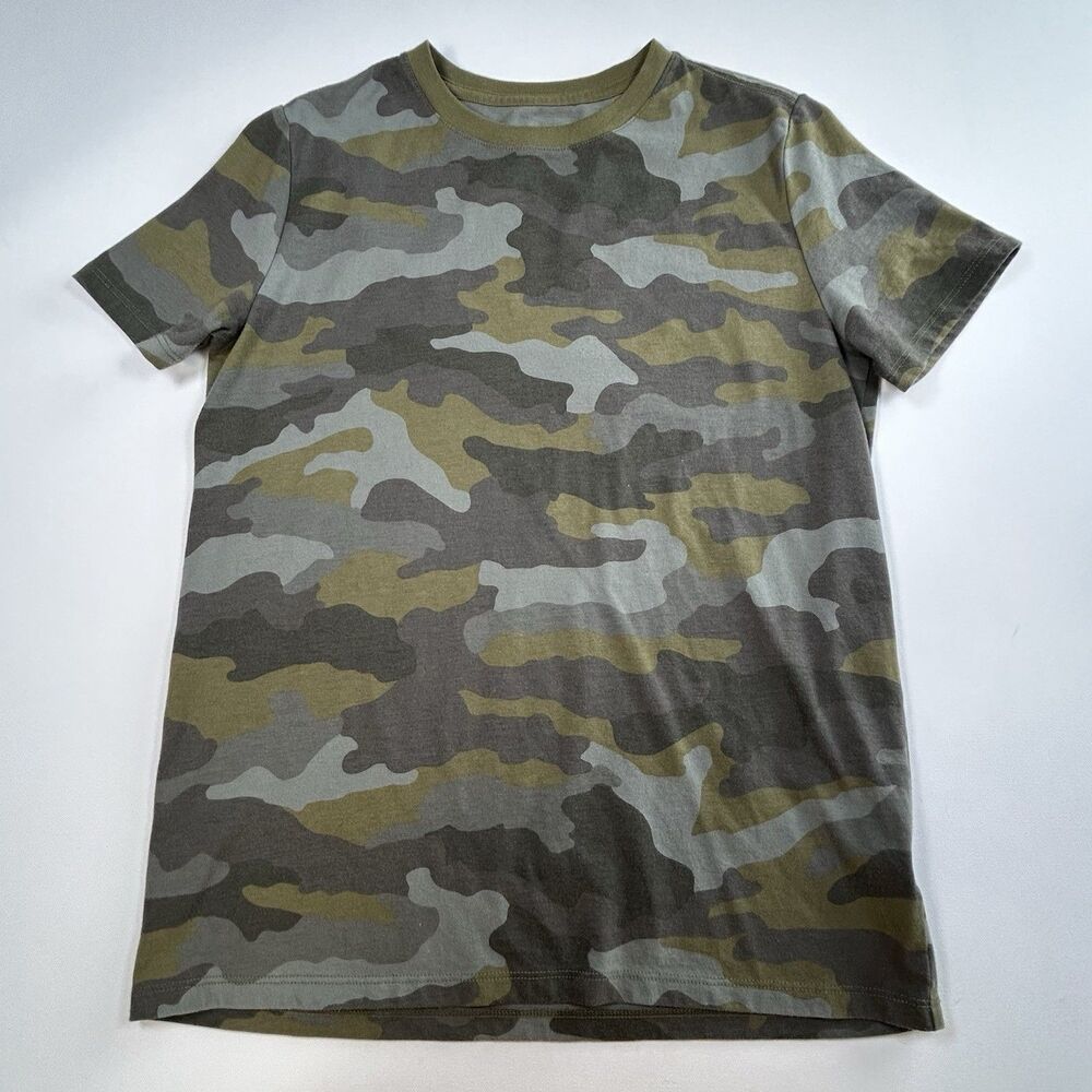 Cat & Jack Boys XL (14) Camo Short Sleeve T-Shirt Green Gray Crew Neck